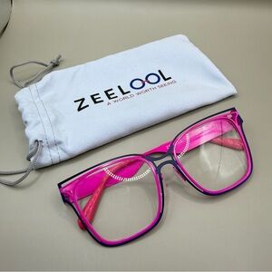 Zeelool Hot Pink & Blue Oversized Glasses Frame, No prescription